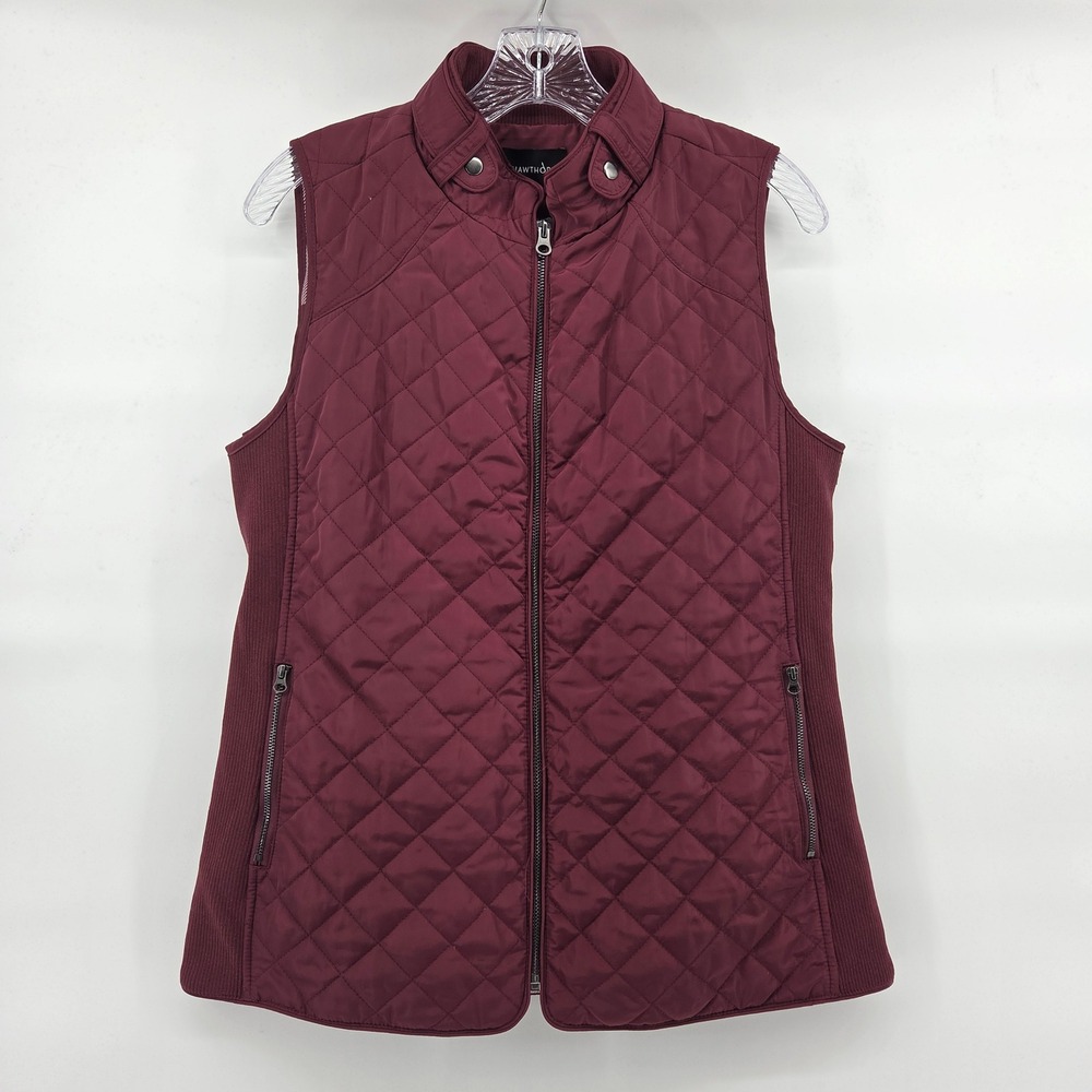41 Hawthorn Dulcie Quilted Vest Medium Burgundy Plaid Lined Classic Preppy